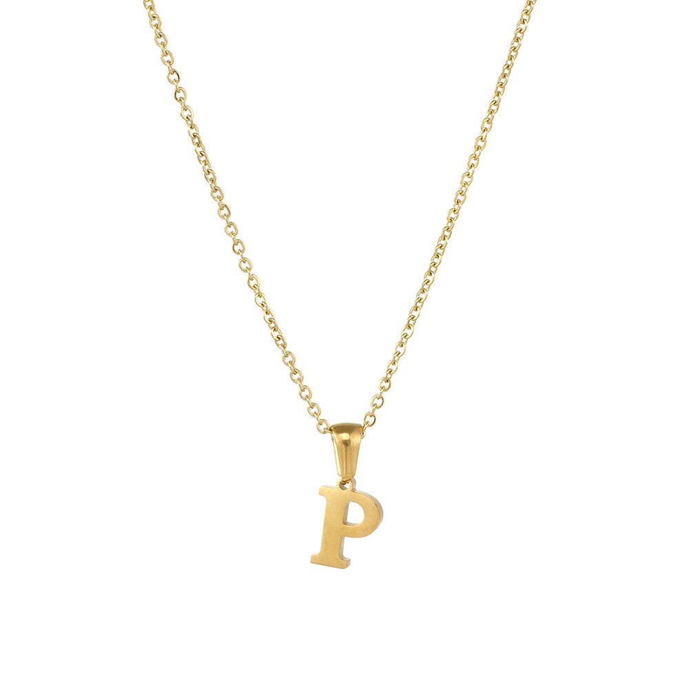 Gold color / 1 Piece Simple Series Simple Letter P Stainless Steel 18K Gold Plated Women's Pendant Necklaces Picture16